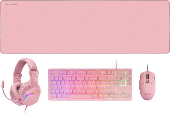 Mars Gaming MCP-RGB3P Toetsenbord Inclusief Muis Gamen USB Frans Roze