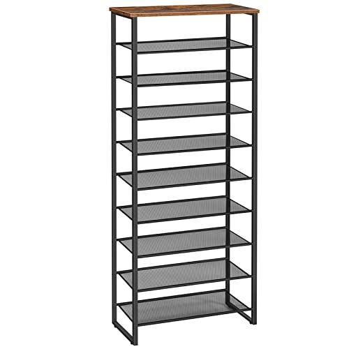 HOOBRO Schoenenrek met 10 niveaus, smal schoenenkast, schoen organisator voor 22-30 paar schoenen, metaal, voor hal, woonkamer, vintage bruin-zwart EBF601XJ01