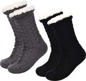 JAXY Huissokken - Huissokken Dames en Heren - Verwarmde sokken - Anti Slip Sokken - Fleece Sokken - Dikke Sokken - Fluffy Sokken - Slofsokken - Warme Sokken - Bedsokken - Gevoerde Sokken - Winter Sokken - 2 Paar - Zwart en Grijs