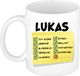 Bellatio Decorations Naam mok Lukas - wit - top gozer - keramiek - 300 ml - cadeau collega beker