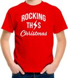 Bellatio Decorations Shoppartners Bv Kersttrui t-shirt - rood - voor kinderen - KRocking this Christmas - Kerstkleding / Kerst outfit - korte mouwen 104/110