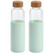 Merkloos / Sans marque Waterfles - glas - 2x - mintgroene siliconen hoes - 600 ml - bpa-vrij