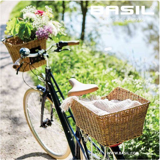 Basil Cento Rattan Look Achter Fietsmand - Seagrass - 45L
