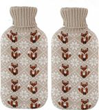 Koopman International Bouillotte - 2x - 2L - beige - avec housse - bouillotte - imprimé hivernal - renard
