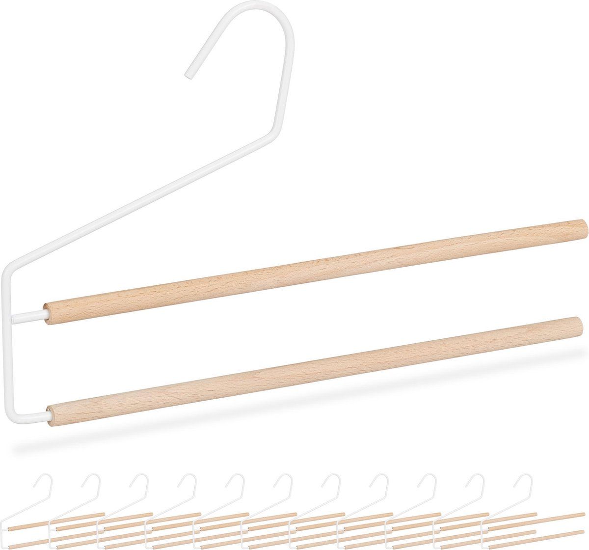 Relaxdays broekhangers - 12 stuks - ruimtebesparend - kleerhangers voor broeken - hout wit