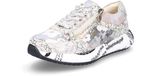 Laura Vita Dames Sneakers Parelmoer Leer Gebloemd Ritssluiting Blokhak 37