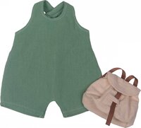 Rubens Barn poppenkleding groene jumpsuit met rugzak voor Ecobuds van 35cm