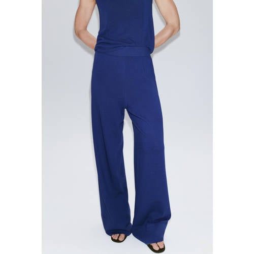 Mango Straight Leg Broek met Linnen - Blauw