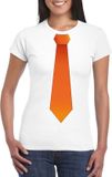 Bellatio Decorations Shoppartners Bv Wit t-shirt met oranje stropdas dames - Oranje Koningsdag/ Holland supporter kleding L