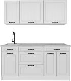 Vicco Eenpersoonskeuken R-Line, Wit landelijk/Wit, 160 cm marmer werkblad