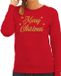Bellatio Decorations Foute Kersttrui - sweater - Merry Christmas - gouden glitters tekst - rood - dames - kerstkleding S