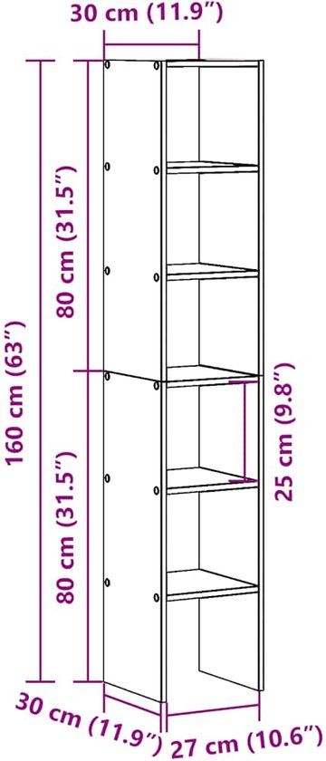 vidaXL Boekenkasten 2 stuks stapelbaar 30x30x80cm bewerkt hout zwart eiken