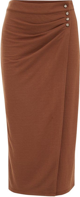 WE Fashion Dames Midi-rok met stretch - Bruin - XL