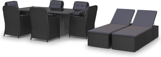 vidaXL 9-delige Tuinset poly rattan zwart