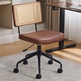 SEEDWAVE Vintage Bureaustoel met Rotan Rugleuning en PU-lederen Zitting