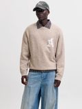 JACK & JONES Trui 'JCOLEGACY' beige gemêleerd / wit