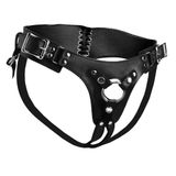 Leather Bol Leather Corset Back Strap On Dildo Harness - Black