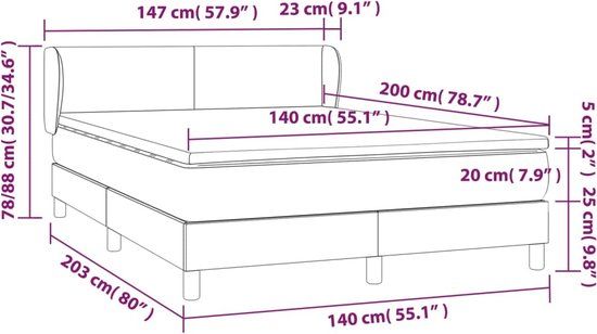 vidaXL Boxspring met matras stof donkerbruin 140x200 cm