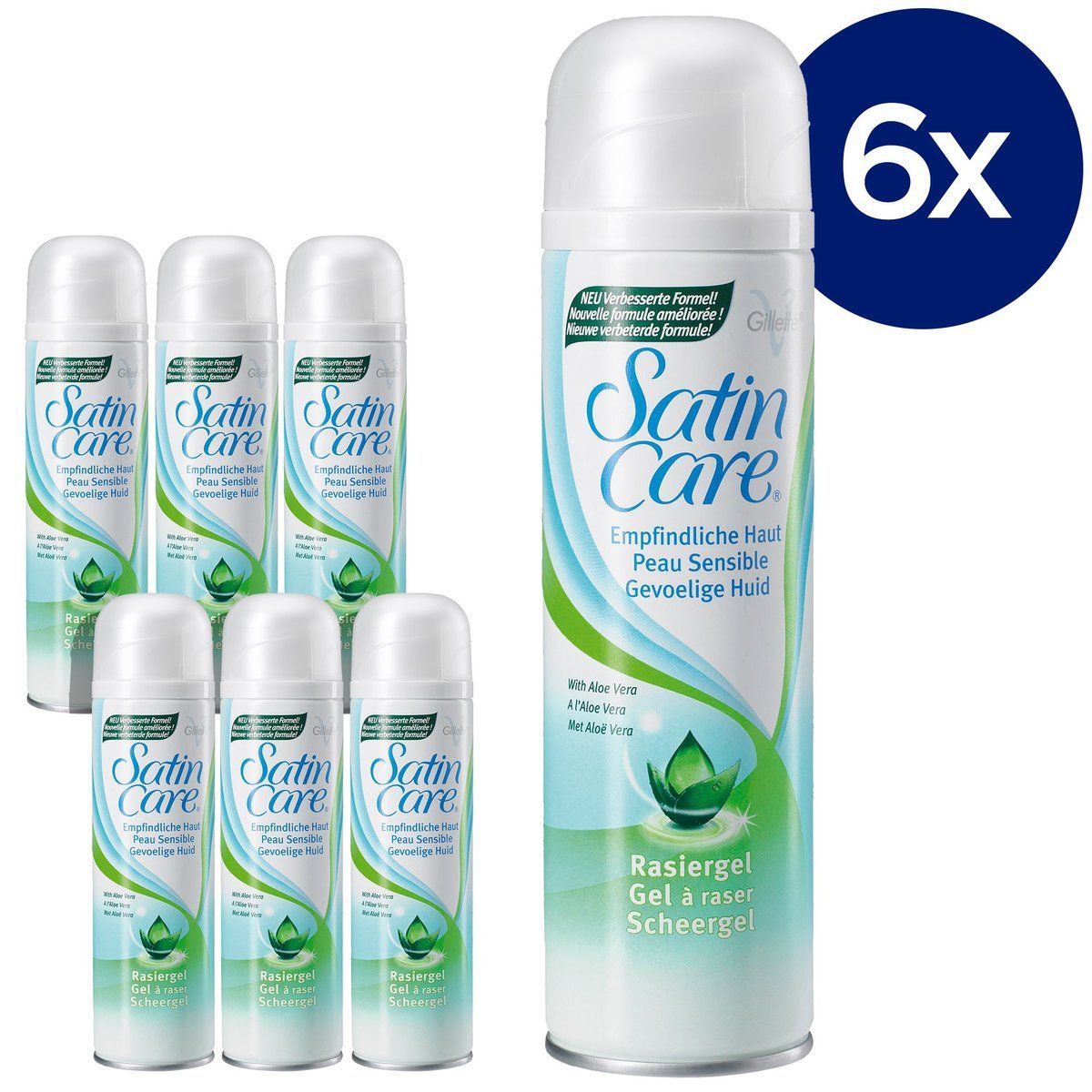 Gillette Satin Care Scheergel Gevoelige Huid 6 x 200 ml