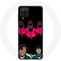 Maniacase Hoesje voor Samsung Galaxy A12 Inktvis Spel Seong Gi hun en Kang Sae Byeok Maskers Vierkant Driehoek en Cirkel