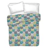 PENSIERI DELICATI Sprei voor tweepersoonsbed, 260 x 280 cm, eenpersoonsbed, 100% piqué-katoen, ideaal als sprei voor tweepersoonsbed, motief Happycat groen, 100% Made in Italy