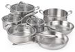 Ustensiles de cuisine - Set de casseroles - 11 pièces - 3 couches - Acier inoxydable 304 - Compatible induction - Couvercles en verre - Argenté