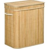 Panier à linge pliable de 90 L avec 2 compartiments, couvercle et poignées en bambou
