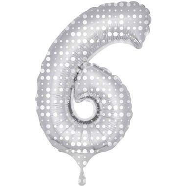 Folat Cijfer Ballon Nummer 6 met Stippen - Zilver - 86cm