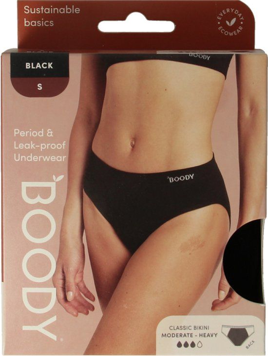 Boody Menstruatieondergoed Bikinislip Zwart Normaal/Hevig Maat S
