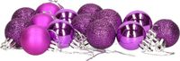 Ger Import 16x stuks kerstballen paars mix van mat/glans/glitter kunststof diameter 3 cm - Kerstboom versiering