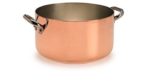 Pentole Agnelli ALCU104PI24 Koperpan met 2 roestvrijstalen handgrepen, vertind koper voor inductie, 24 cm