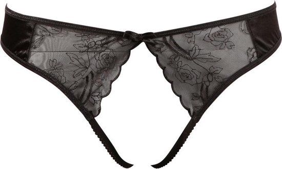 Cottelli Collection Kanten String - Zwart - Maat S - Open Kruis