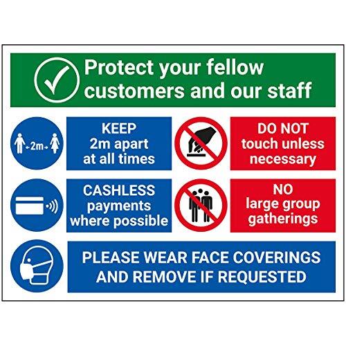 V Safety V Safety CV211BF-S VSafety Protect Staff And Customers - Face Coverings Sign 300 mm x 200 mm, zelfklevend vinyl, 300 mm x 200 mm