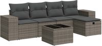 vidaXL 6-delige Loungeset met Kussens, Poly Rattan, Grijs