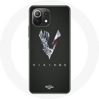 Maniacase Hoesje voor Xiaomi Mi 11 Lite Vikings serie seizoen 6 logo V zwaard grijs zwarte achtergrond