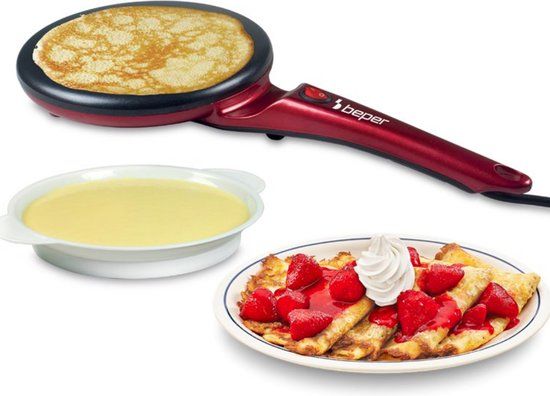 Beper BT.710Y - Electric Pancake Pan - Batter Bowl Included - 800 W - ⌀ 20cm - Red