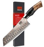 SHAN ZU Keukenmessen 18 CM Damascus Staal en Koper Japans Koksmes Hoog Koolstof Santokumes 33 Lagen Handgesmeed Koksmes Utility Mes Met Esdoorn Handvat