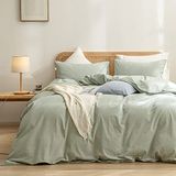 BESTOUCH Dekbedovertrek Set 100% Gewassen Katoen Linnen Voelt Super Zacht Comfortabel Chic Lichtgewicht 3 Stuks Thuis Beddengoed Set Salie Groen King