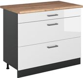 Vicco R-Line meuble bas de cuisine, blanc laqué brillant/anthracite, plan de travail chêne doré 100 cm