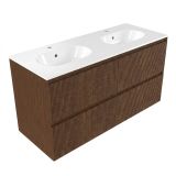 Saniclass Holz Atelier Badkamermeubelset - 120x45x74cm - Chaci keramische wastafel wit - 2 wasbakken - 2 kraangaten - 2 lades - mat walnut pure (hout) SW1420809/SW718719
