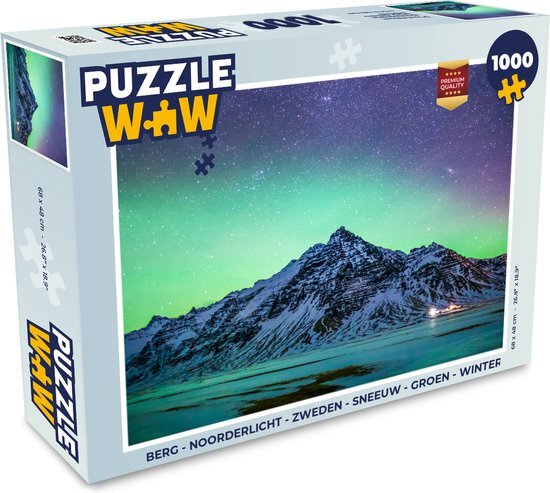 MuchoWow Puzzel Berg - Noorderlicht - Zweden - Sneeuw - Groen - Winter - Legpuzzel - Puzzel 1000 stukjes volwassenen - Sinterklaas cadeautjes - Sinterklaas voor grote kinderen