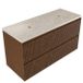 Saniclass Badkamermeubelset - 120x45x63cm - Travertine natuurstenen topblad - zonder kraangat - 2 lades - mat walnut pure