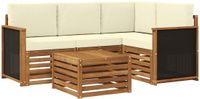 vidaXL Hoek loungeset 5-delig Natuurlijk en crème Polyester Inclusief tafel