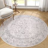 Merkloos Rond Tapijt - Vintage - Wasbaar - Grijs - Ø 160 cm