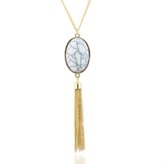 Deja Jewels Halsketting Ovale Natuursteen - Wit
