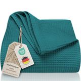 LAYNENBURG Sprei 150 x 200 cm - Wafelpiqué 100% Katoen - Lichte Zomer Deken - Katoenen Deken als Bed Deken, Bank Deken, Bank Deken - Luchtige Bank Deken (Petrol)