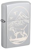Zippo Stormaansteker - Hunting Dog, satijn chroom, laser grave - navulbaar - herbruikbaar - winddicht design - geschenkdoos - Made in USA