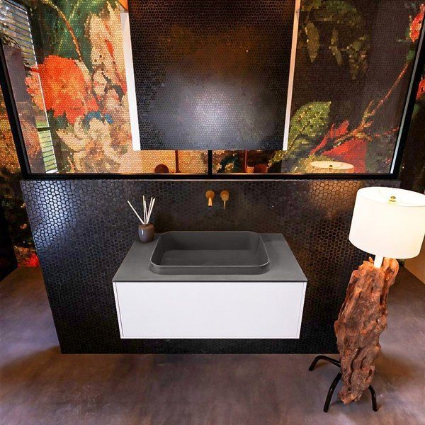 Mondiaz ERIN 80cm badmeubelset onderkast Talc met 1 lade Wastafel RIDGE Dark grey