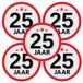 Bellatio Decorations 25 jaar leeftijd sticker - 5x - rond - Dia 15 cm - 25 jaar verjaardag - jubileum - leeftijd versiering