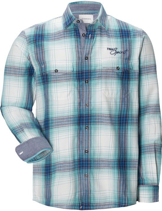 Babista heren Flanellen Overhemd - 49/50 - turquoise - Plus Size